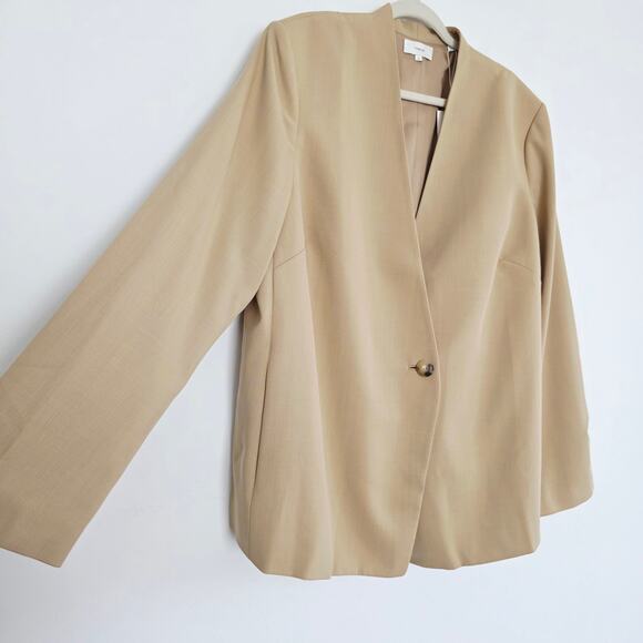 Vince Cream Beige Collarless Wool Blend Blazer Single Button Slit Pockets Sz 18 - Picture 5 of 10